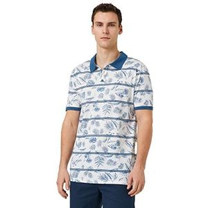 Koton Polo boutonné pour homme Coupe slim Leaf Detailed T-shirt, Ecru Design (0d1), S