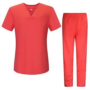 Misemiya - Werkkleding, elastisch, voor dames, korte mouwen, kliniek, henspiraal, reiniging voor veterinair, Ref.G7154, Medisch uniform G715-48, rood