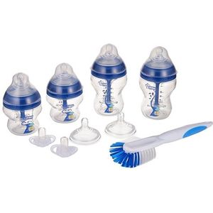 Tommee Tippee Advanced Anti-Colic Newborn Baby Bottle Starter Set met zuignap en warmtesensortechnologie, blauw