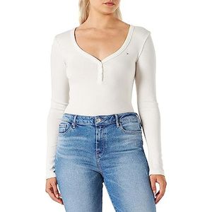 Tommy Hilfiger Slim Modal Rib Henley Long SLV andere gebreide damesbovenstukken, ecru, XXL, ECRU