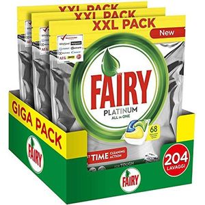 Fairy Platinum Lemon 204 capsules voor vaatwasser, Maxi-formaat 68 x 3 wasmiddelcapsules