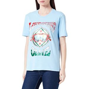 Love Moschino T-shirt à manches courtes pour femme avec imprimé transfert Ollie à paillettes, bleu clair, 44