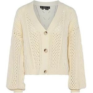 faina Pull pour femme à la mode avec col en V et empiècement en perles, en acrylique, blanc laine, taille M/sweat-shirt, M, Blanc, M