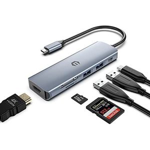 Adaptateur USB C, hub USB 3.0, adaptateur 6 en 1 USB C avec 2 ports USB 3.0, HDMI 4K, 100 W PD, lecteur de carte SD/TF pour ordinateur portable, Windows, Linux, systèmes Chrome OS