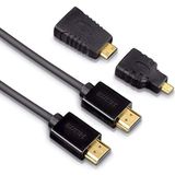 Hama Highspeed HDMI-kabel met ethernet (1,50 m kablengte, incl. 2 HDMI™-adapters (1 x Mini-HDMI™-adapter en 1 x micro-adapter)) zwart/goud