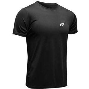MEETWEE Sportshirt voor heren, basislaag, korte mouwen, loop-T-shirt, fitnesskleding, voetbal, joggen, zwart, L, zwart.