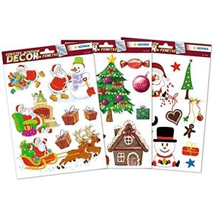 HERMA 25 kerststickers, kerstman, sneeuwpop, rendier, boom, voor raamdecoratie, plakt zonder lijm en is afneembaar, zelfklevende etiketten/stickers voor kinderen