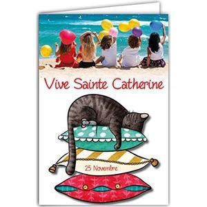 Afie 68-1308 Kaart met envelop ""Vive Sainte Catherine"", 25 november, goed feest voor kleine meisjes die van katten houden, ballonnen, kussens, Zand Zee, kaart om te ruilen, verzamelen, vriendinnen, herstel