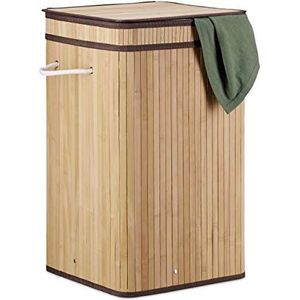 Relaxdays wasmand bamboe - wasbox opvouwbaar - 70 liter - vierkant - 63 x 36 x 36 cm - Naturel