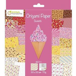 Avenue Mandarine OR522C - Un paquet de 60 feuilles Origami 20x20 cm 70G (30 motifs x 2 feuilles) et une planche de stickers incluse - Papier origami Bonbon