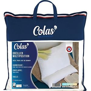 COLAS NORMAND - Multipose hoofdkussen - pluizig - 65 x 65 cm - 100% katoen - ergonomisch - leeskussen - rugwig - bank en bed - verstelbaar - wasbaar - gemaakt in Frankrijk - wit