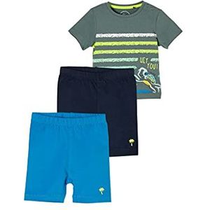 s.Oliver Unisex Baby Set: 2 fietsbroeken T-shirt petrol donkerblauw olijf print 68, petrol/donkerblauw/olijfprint