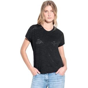 Cecil T-shirt Ajour B321529 pour femme, noir, M, Noir, M