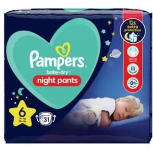 Pampers - Baby-Dry nachtluiers, maat 6, 31 luiers, 15 kg, bieden extra bescherming de hele nacht - 31 stuks