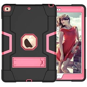 Étui de protection pour iPad Mini6 avec support de support, résistant aux chocs et résistant aux chocs rigide hybride à trois couches en silicone (Black+Rosed