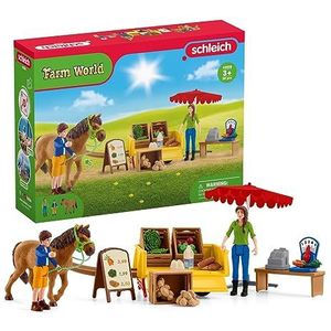 schleich 42528 FARM WORLD - beweegbare boerderijkraam, boerderijspel met boerenfiguren, paard en goederenkraam, boerderijdierspeelgoed voor kinderen vanaf 3 jaar