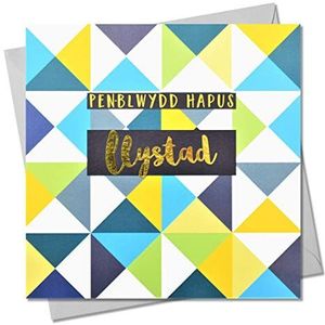 Verjaardagskaart Walisisch Happy Birthday driehoek wenskaart met tekst aluminium goud glanzend Pen-blwydd Hapus Llystad