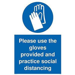 Bord ""Please use the Gloves provided and social distancing"" – 3 mm stijve kunststof