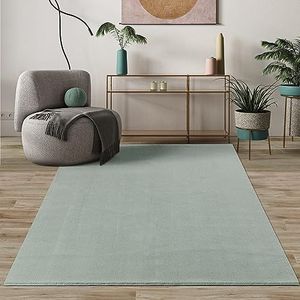 Paco Home Mia's Modern pluizig laagpolig tapijt, antislip onderkant, wasbaar tot 30 graden, super zacht, vachtlook, groen, 80 x 150 cm