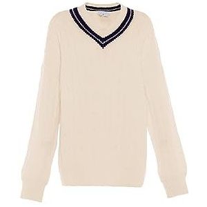 Blonda Women's Haut en tricot coloré pour femme avec col en V acrylique blanc laine marine Taille M/L Pull Sweater, Medium, Blanc laine marine, M