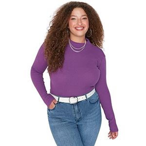 Trendyol Chemisier moulant en tricot à col montant pour femme Grande taille, violet, XL grande taille