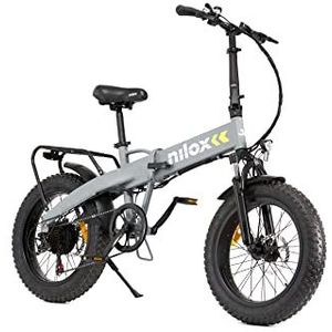 Nilox, E-Bike J4 Plus, Elektrische fiets met pedaal ondersteuning, 70 km looptijd tot 25 km/u, borstelloze High Speed 36 V 250 W, afneembare accu 36 V 13 Ah, wielen 20 inch dik, dubbele schijfrem