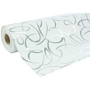 Clairefontaine 211893C cadeaupapier – premium papier, 80 g – formaat: 50 x 0,70 m – motief: arabesken zilver/wit, geometrisch – geschenkverpakking, ideaal voor professionele verpakkingen