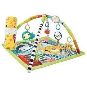 Fisher-Price 3-in-1 Rainforest speeldeken voor baby's, speelmat en sensorisch speelgoed voor het spelen in buik, regenwalddesign, vanaf de geboorte, HJW08