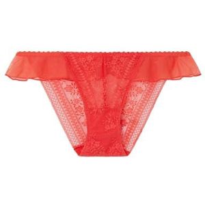 women'secret Coral Classic Lace Ruffle panty Dames, Koraal.