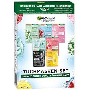Garnier 7 stuks gezichtsmaskers voor alle huidtypes, voor droge tot normale huid, veganistische formule met hyaluronzuur, Hydra Bomb en Nutri Bomb, 7 x 28 g