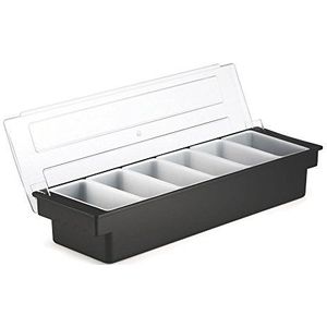 Plastic kruiderij Dispenser 6 Compartiment Zwart | Bar Kruidinghouder, Cocktail Garneer Tray