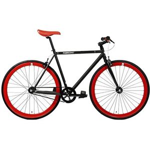 FabricBike - Fixie Fixie zwart, Fixed Gear Single Speed, Hi-Ten stalen frame, 10,45 kg (Talla M). (L-58, mat zwart en rood)