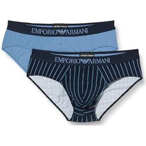 Emporio Armani Set van 2 katoenen stretch slips met klassiek patroon herenslips, Strepen met print/avio