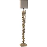 ONLI Marica houten vloerlamp, zandkleurige canvas lampenkap moderne natuurstijl, organisch, hout, stof