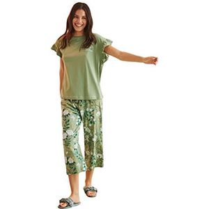 Women'secret Pyjama Capri, 100% katoen, bedrukt, groen, Pijama-set voor dames, Groen