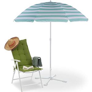 Relaxdays Opvouwbare strandparasol Ø 160 cm met polyester zak staal wit/turquoise