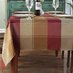 Rechthoekig tafelkleed van polyester in geruite stijl, lekvrij, stofdicht, kreukvrij, voor keukentafel, eettafel (rechthoekig/Oblong, 132 x 482 (4-6 zits), rood)