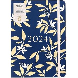 Busy B Agenda A5 To Do van januari tot december 2024, bloemenmotief marineblauw en goud, weekplanner met notities, afneembare lijsten en vakken