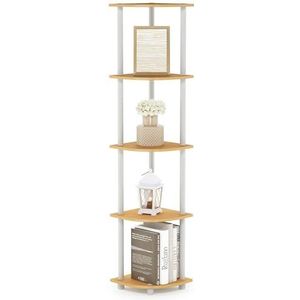 Furinno Hoekrek met 5 planken, hout, beuken en wit, eenheidsmaat