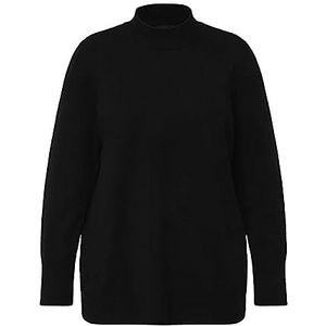 Ulla Popken Trui, opstaande kraag, lange mouwen, geribbelde manchetten, zwart.