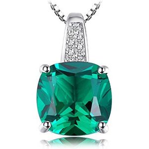 JewelryPalace Solitaire 3,4 ct gesimuleerde smaragd groene hanger kussen steen zilver 925 voor dames, halsketting meisjes sieradenset, ketting cadeau verjaardag 45 cm, Edelsteen, Smaragd Smaragd