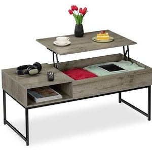 Relaxdays salontafel met opbergruimte - uitklapbaar - 45x110x50 cm - industrieel - grijs