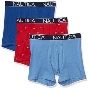 Nautica Set van 3 klassieke boxershorts van stretchkatoen, nauwsluitende boxershorts voor heren (3 stuks), Monaco blauw/Riviera/sluier Nautica rood