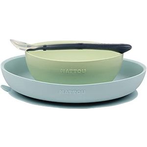 Nattou av2022-Nattou-Nattou siliconen servies voor kinderen, 012e8d06, siliconen bestek, marineblauw/groen, 3-delig