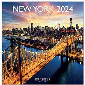 Drager Paris Grote wandkalender New York 2024 om op te hangen, 29 x 29 cm, 16 maanden sept-23 tot december 24, 7 talen, kalender kantoor, huis, maandelijks | decoratie, organisatie |