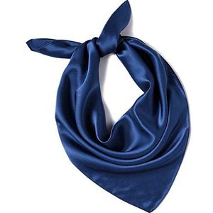 Sjaal van 100% echte moerbeizijde, 53,3 x 53,3 cm, lichte halsdoek voor dames en heren, klein vierkant digitaal bedrukt door Anantino, effen kleur: marineblauw