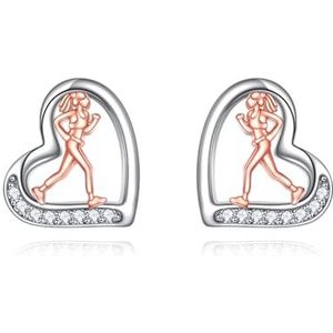 YFN Boucles d'oreilles en forme de cœur pour ballet, gymnastique, golf - En argent sterling 925 - Or rose - Cadeau pour les femmes amateurs de sport, normal, Argent sterling, Zircone cubique