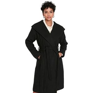 Trendyol Oversized geweven mantel met sjaalkraag voor dames, zwart, 60, zwart.