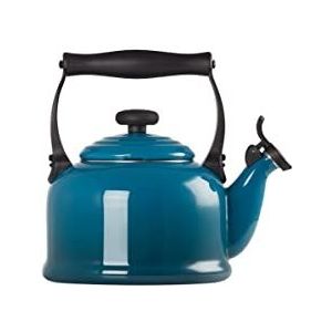 Le Creuset Traditionele waterketel met fluitje, geëmailleerd staal, 2,1 l / 2,2 qt, Deep Teal, 92000800642000