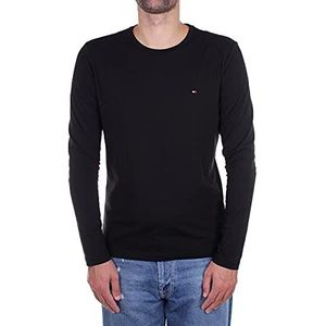 Tommy Hilfiger Stretch Slim Fit T-shirt met lange mouwen voor heren, zwart.